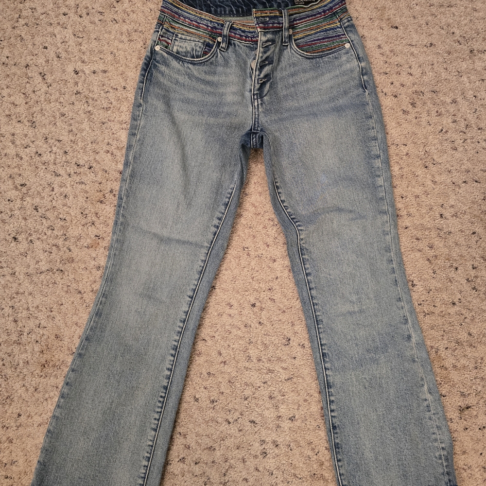 Blank NYC Women's Blue Jeans with Multicolor Waistband